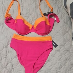 Women's Pink and Orange Bikini Set